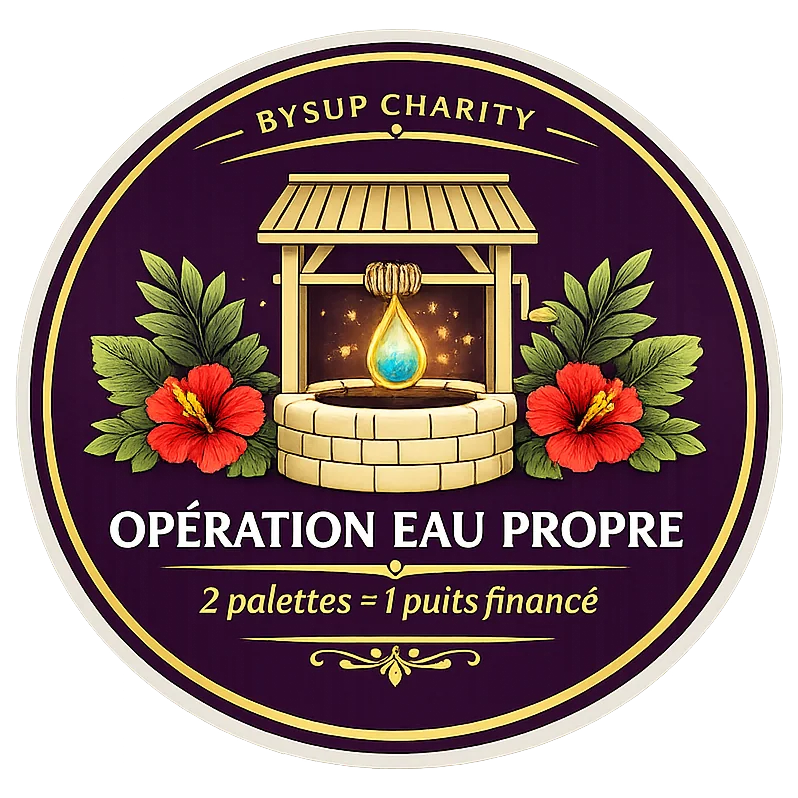 Badge Opération Eau Propre — 2 palettes = 1 puits financé