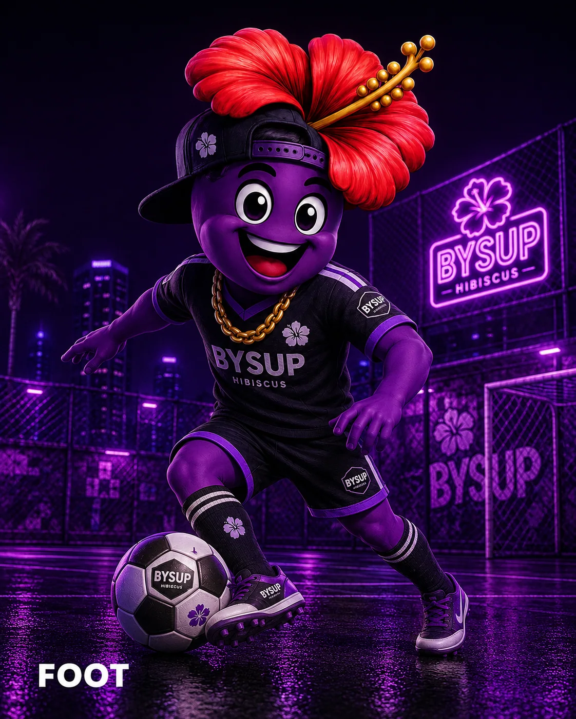Tournois et défis BYSUP — mascotte sur un terrain de foot urbain